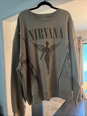NIRVANA Olive’ish beige/brown Angel Graphic Crewneck
